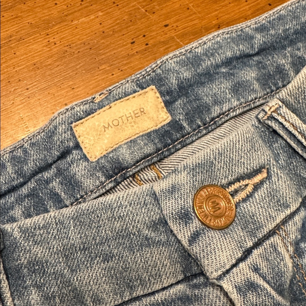 MOTHER Light Blue High Rise Cropped Ripped Jeans - Picture 3 of 11
